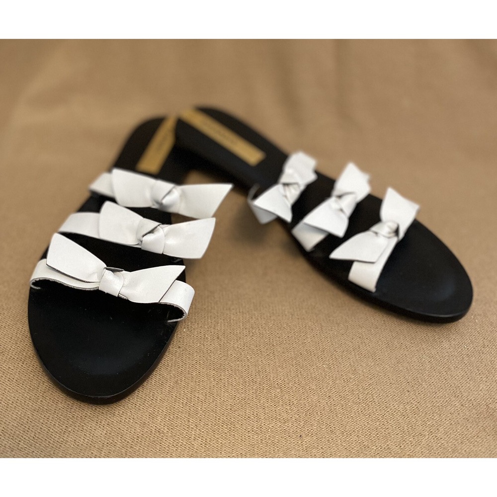 KAANAS Women Black & white leather Knotted Slide Sandal Sz 8 Worn Once Rt $145